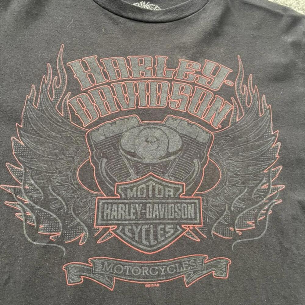Faded 2013 Harley-Davidson Flame Wing Tee – Biker Skull Tag - Picture 2 of 4